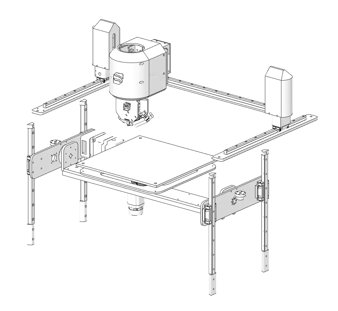 LOOP: gantry, head and six-axis tilting table (drawing from the CAD model)
